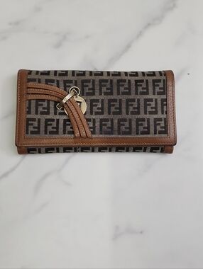 Authentic Fendi Zucchino Canvas Long Bifold Wallet
